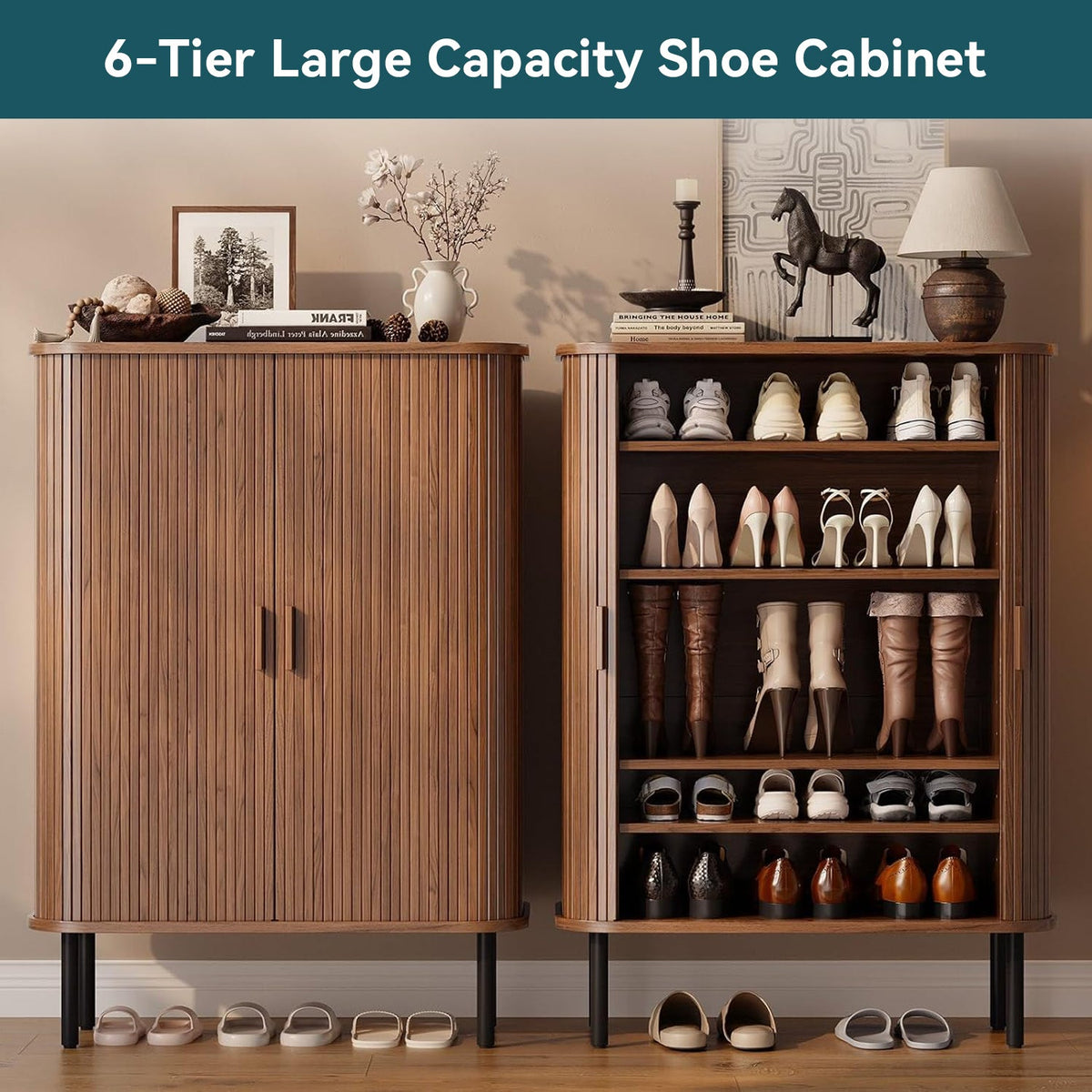 6-Tier Shoe Storage Cabinet with Sliding Door