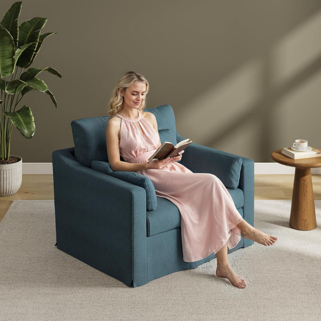 33 Inch Wide Coastal Armchair with Washable Slipcover