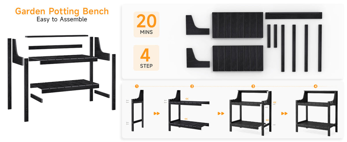 Outdoor HDPS Potting Bench with 4 Side Hooks