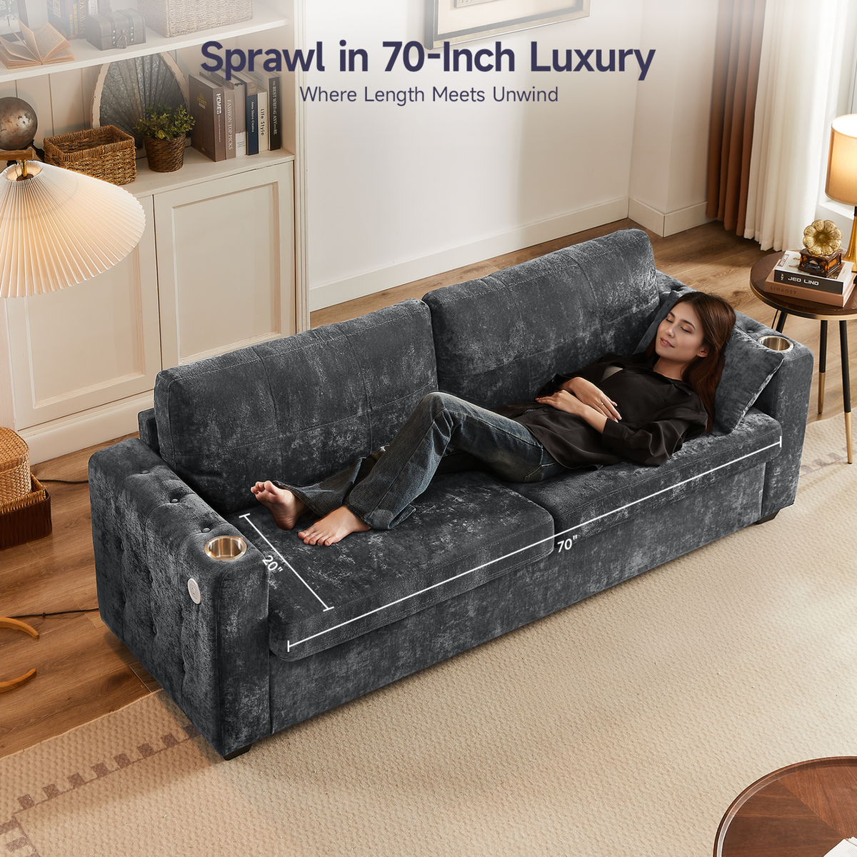83-Inch Queen Pull-Out Sofa Bed with Memory Foam Mattress