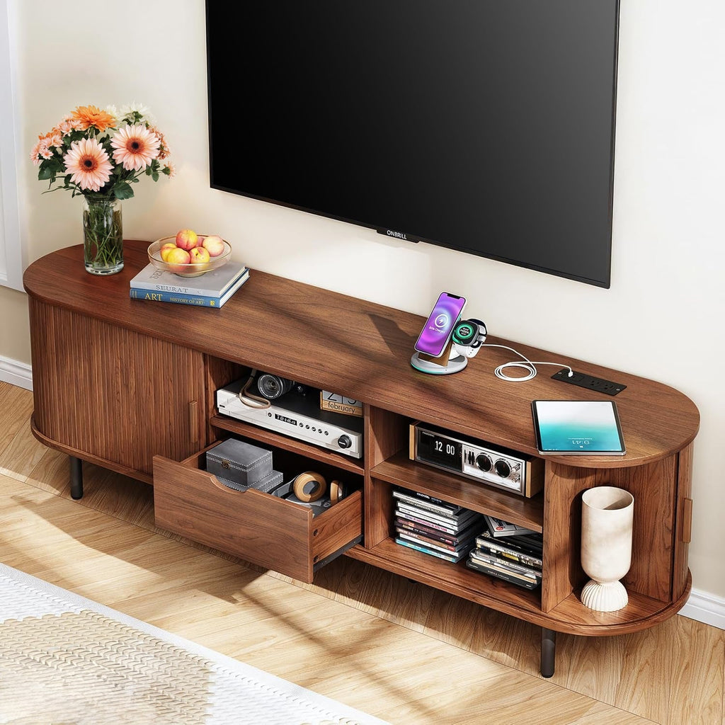 69 Inch TV Stand with Sliding Door for TVs to 80 Inch