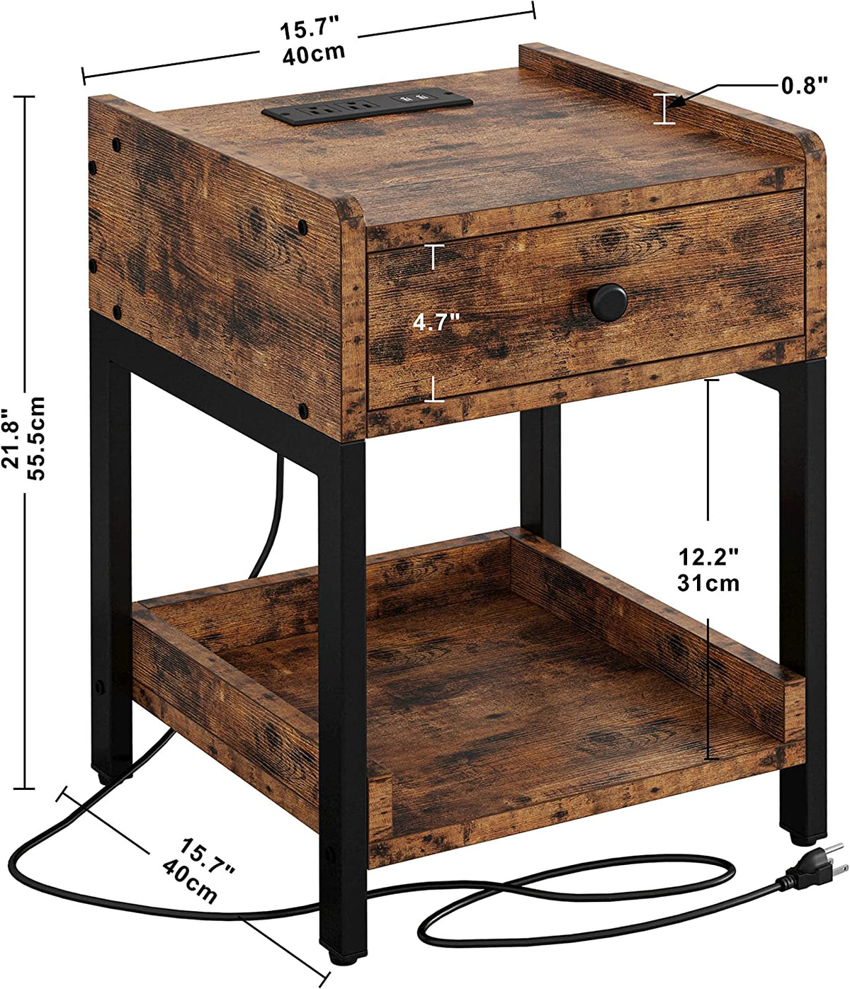 Nightstand with Charging Station and Storage Drawer