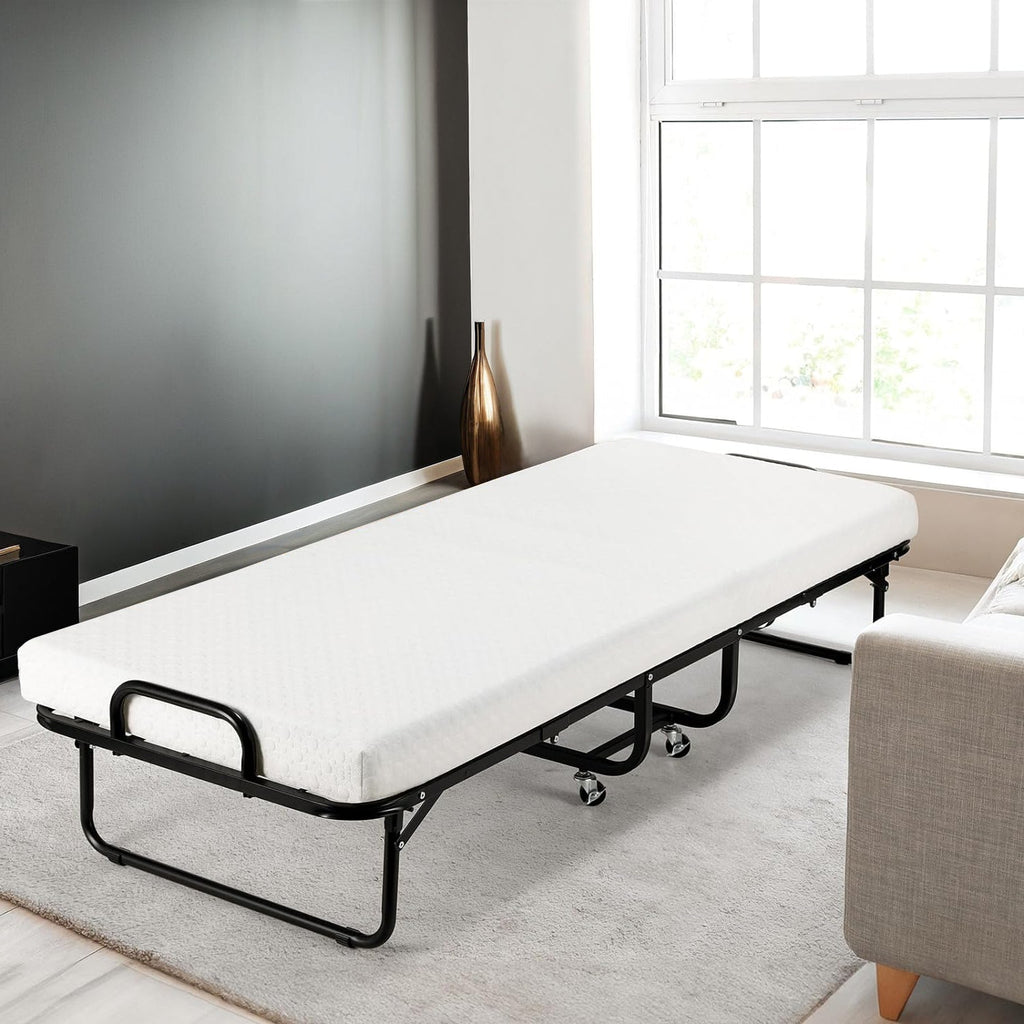Portable Folding Rollaway Bed with Mattress, 75 x 31 Inch