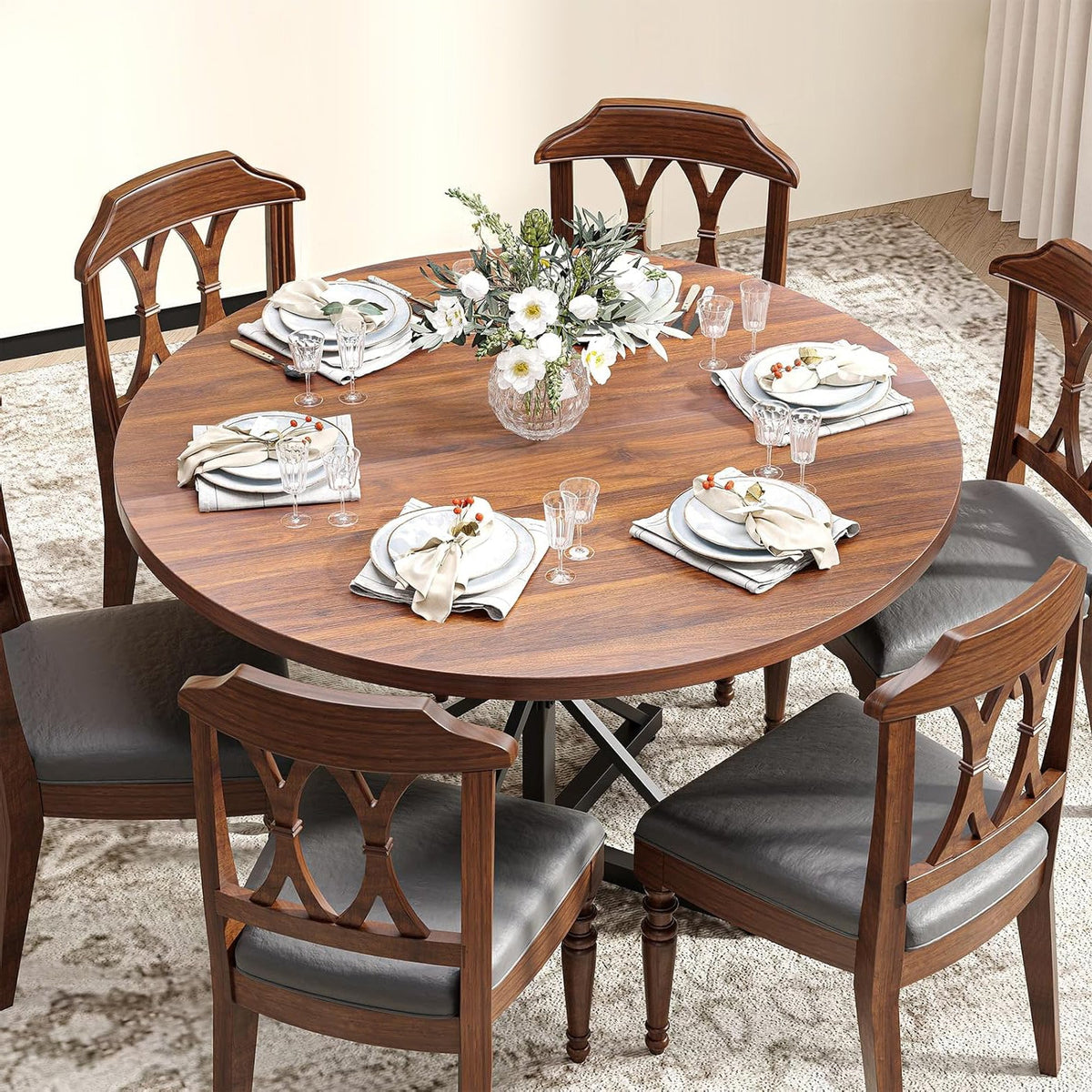47 Inch Round Dining Table with Pedestal Base