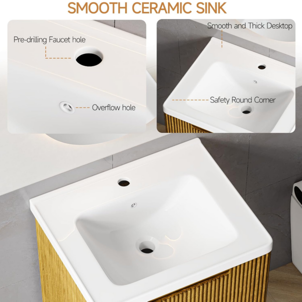 24-Inch Small Floating Bathroom Vanity with Sink