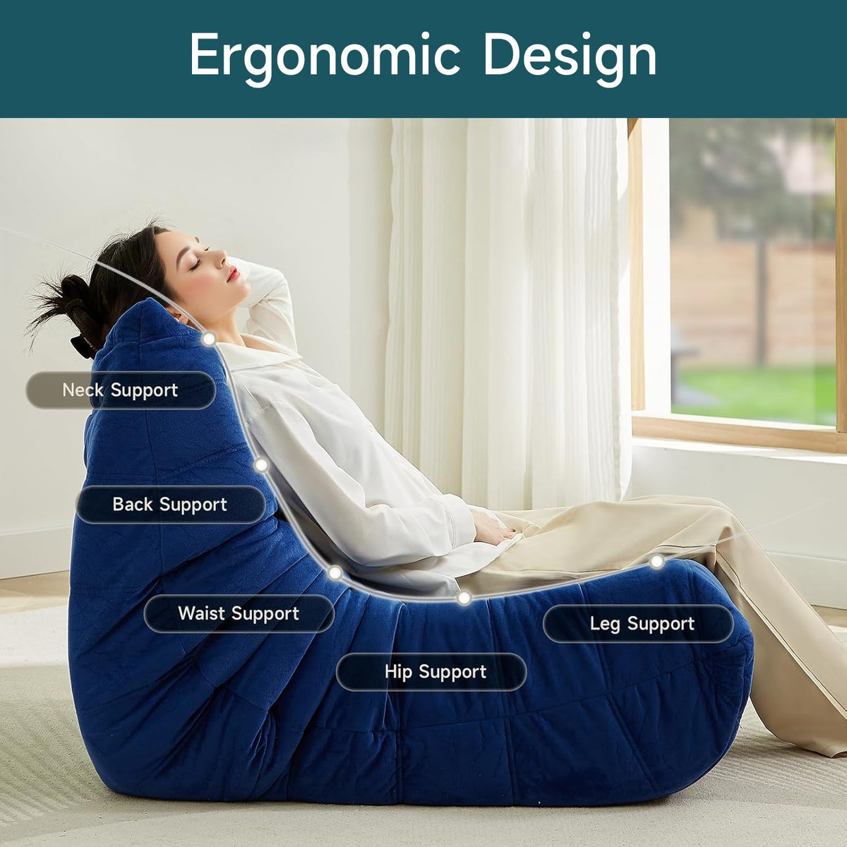 Velvet Memory Foam Bean Bag Chair, Single Seat