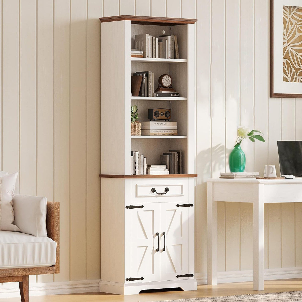 72 Inch Farmhouse Bookcase Sideboard with LED Lights