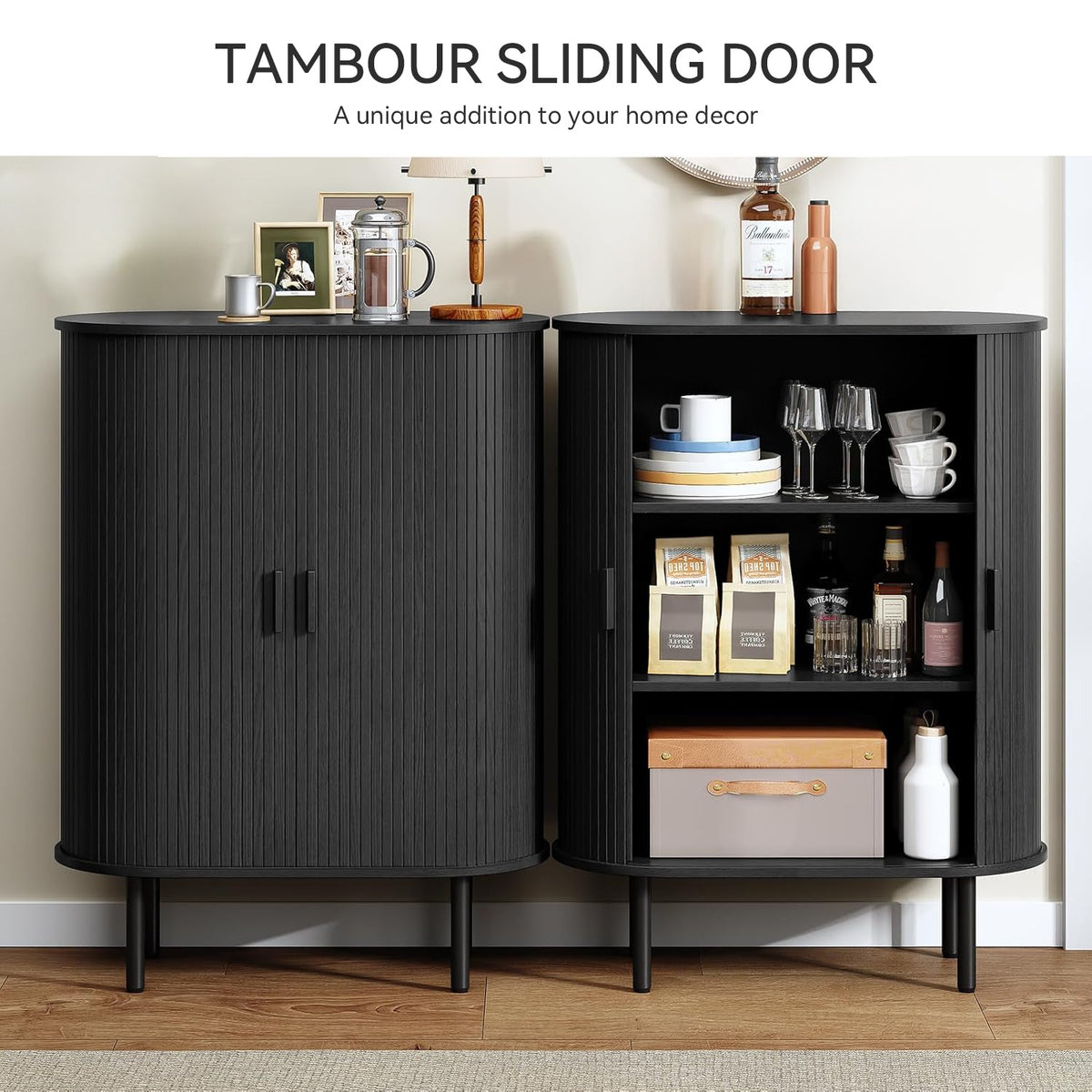 44" Modern High Sideboard Cabinet with Sliding Door