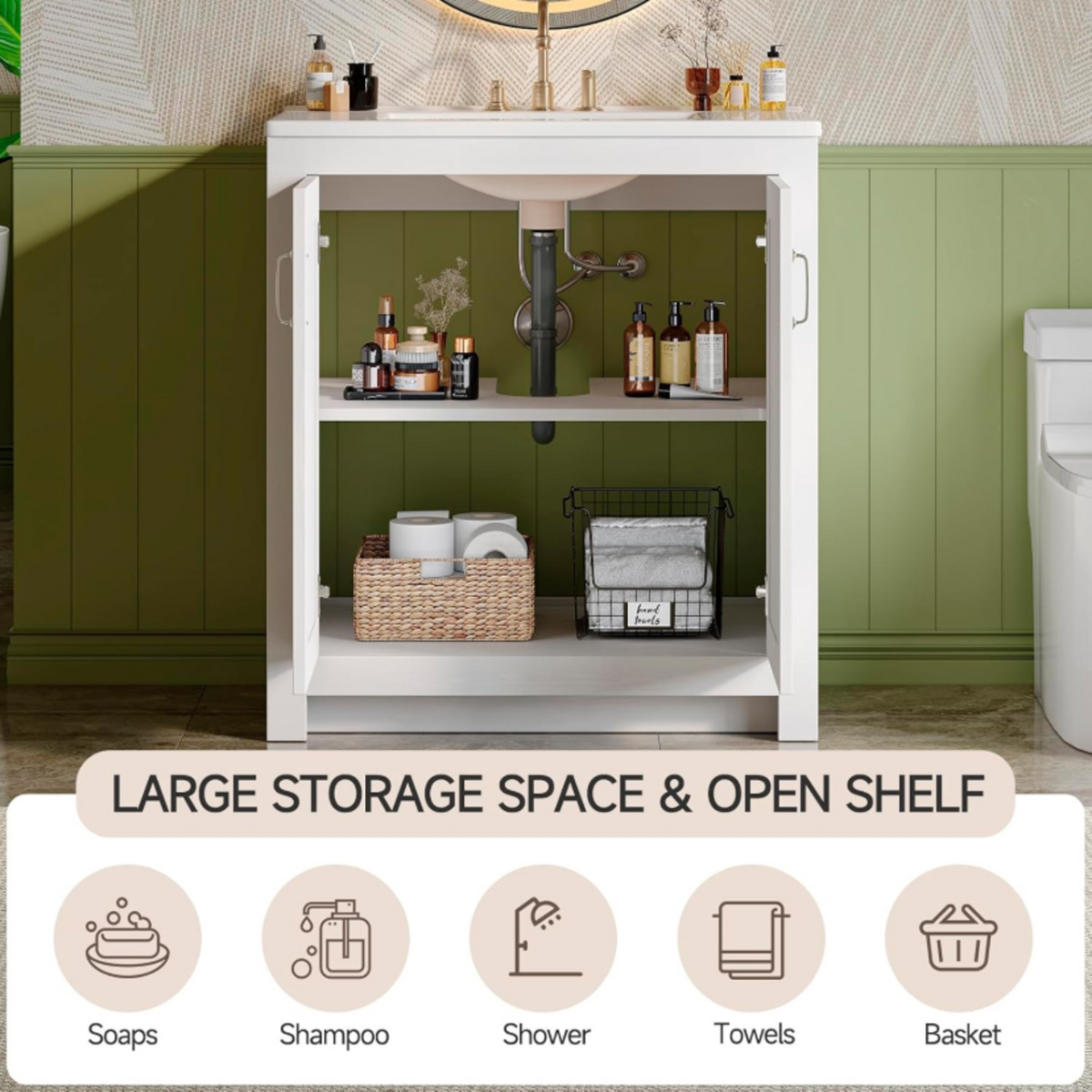 30-Inch Farmhouse Bathroom Vanity with Sink, Soft-Close