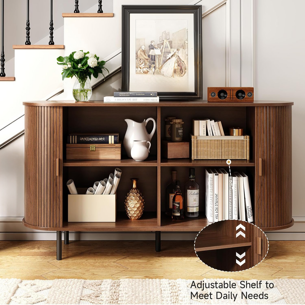55 Inch Sideboard Buffet with Tambour Door
