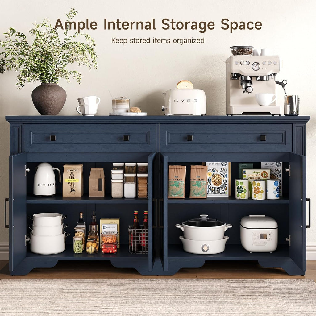 63 Inch Kitchen Sideboard Buffet with Drawers and Doors