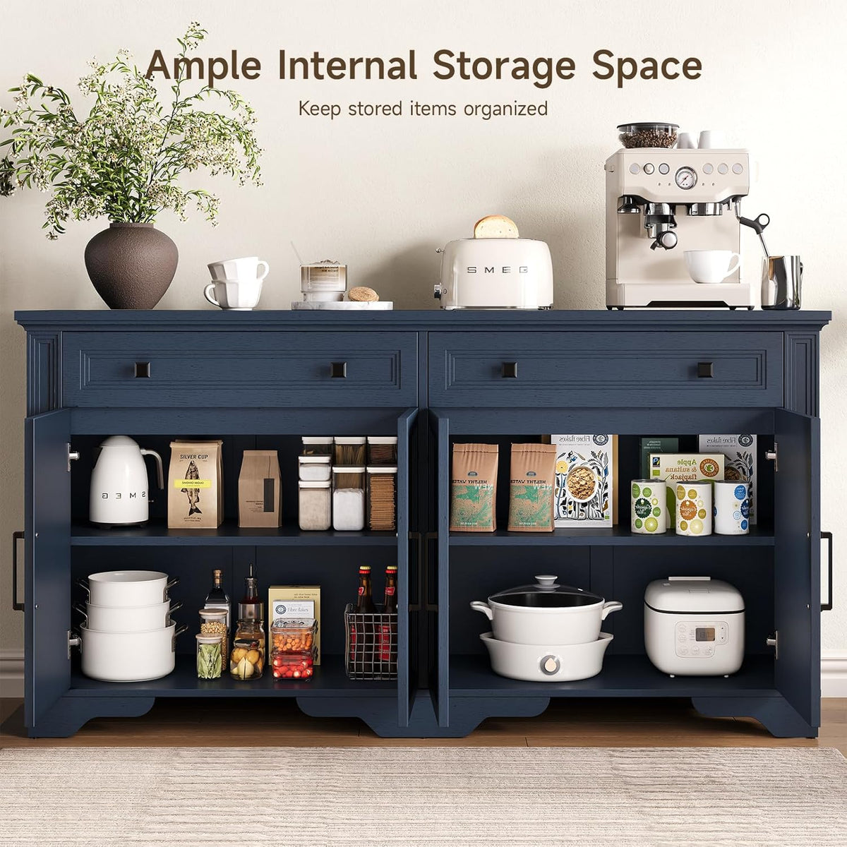 63 Inch Kitchen Sideboard Buffet with Drawers and Doors