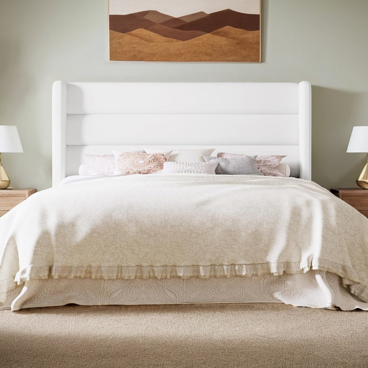 Velvet Platform Bed with Tufted Wingback and Storage
