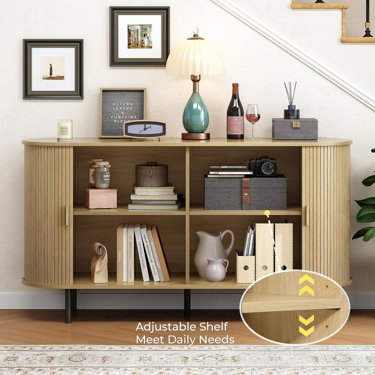 55 Inch Sideboard Buffet with Tambour Door