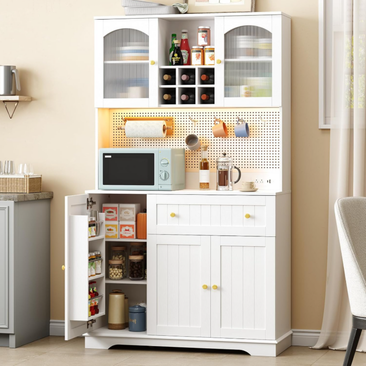71 Inch Kitchen Pantry Cabinet with Microwave Stand