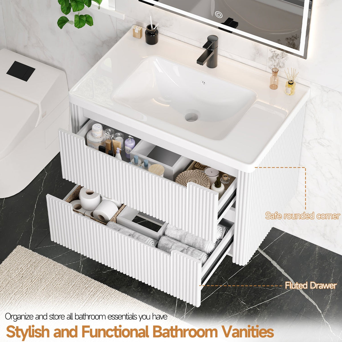 32-Inch Floating Bathroom Vanity with Sink