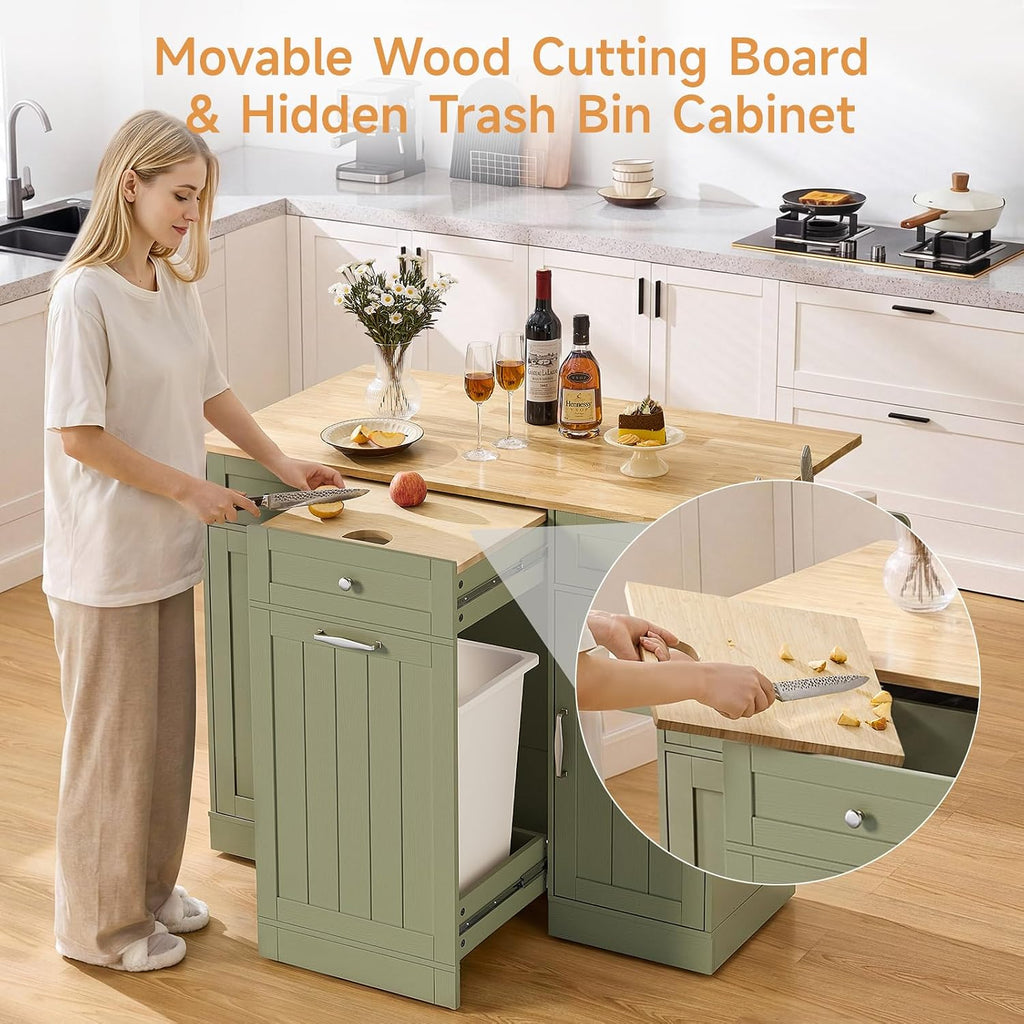 61 Inch Rolling Kitchen Island with Cutting Board