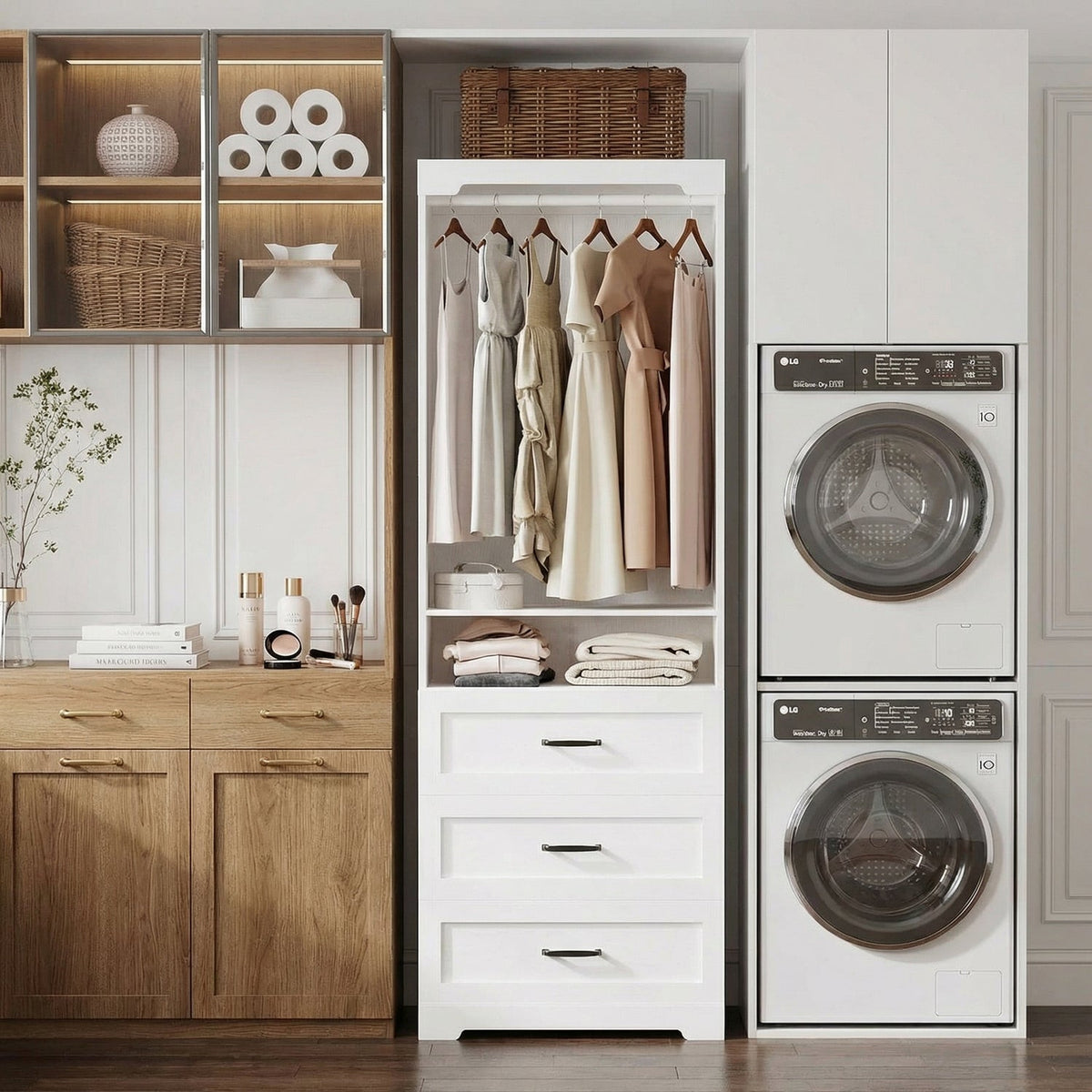 Freestanding Closet System with 3 Drawers and Rod