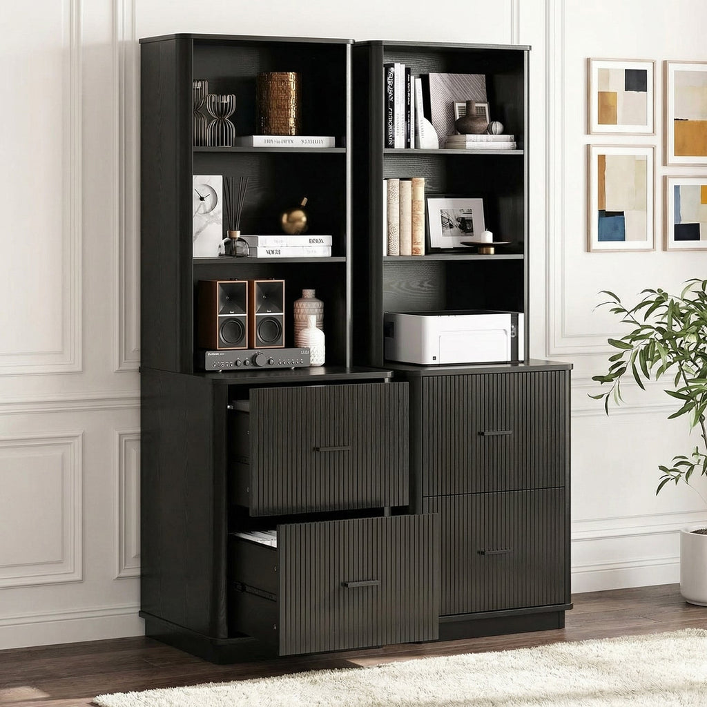 71 in Tall Fluted Bookcase with File Drawers