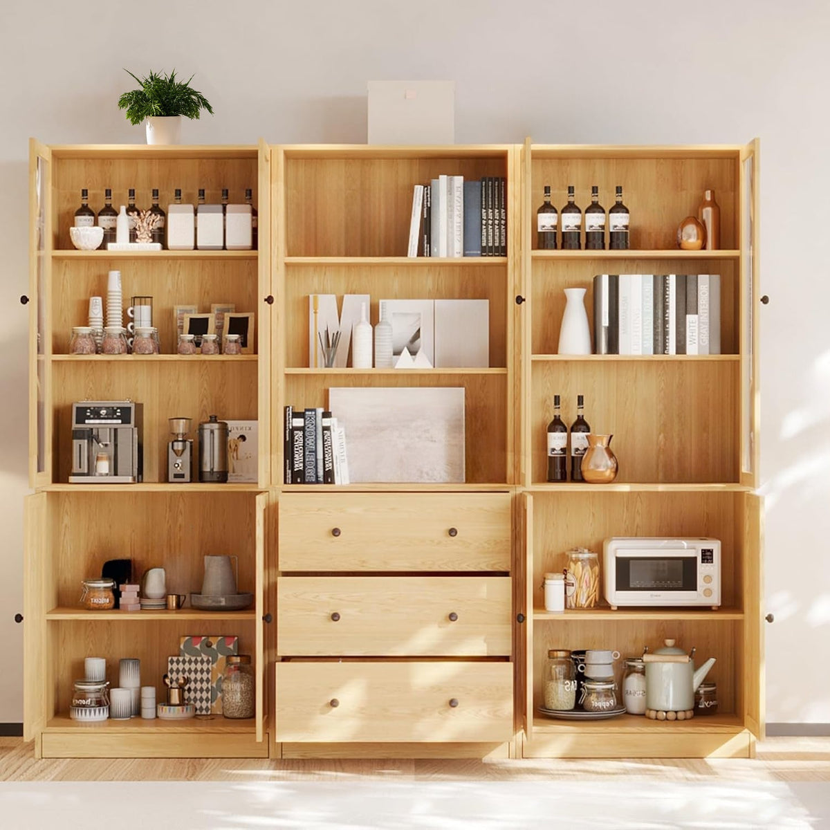 3-Piece 71" Bookcase Set with Glass Door Cabinets