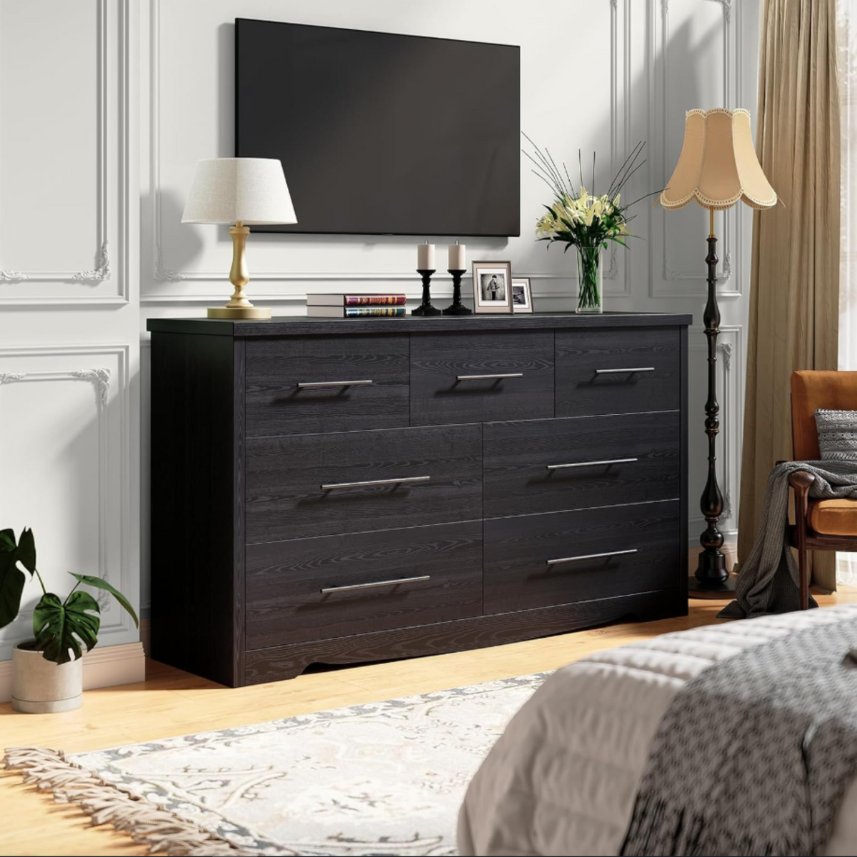 55 Inch 7 Drawer Dresser with Metal Handles