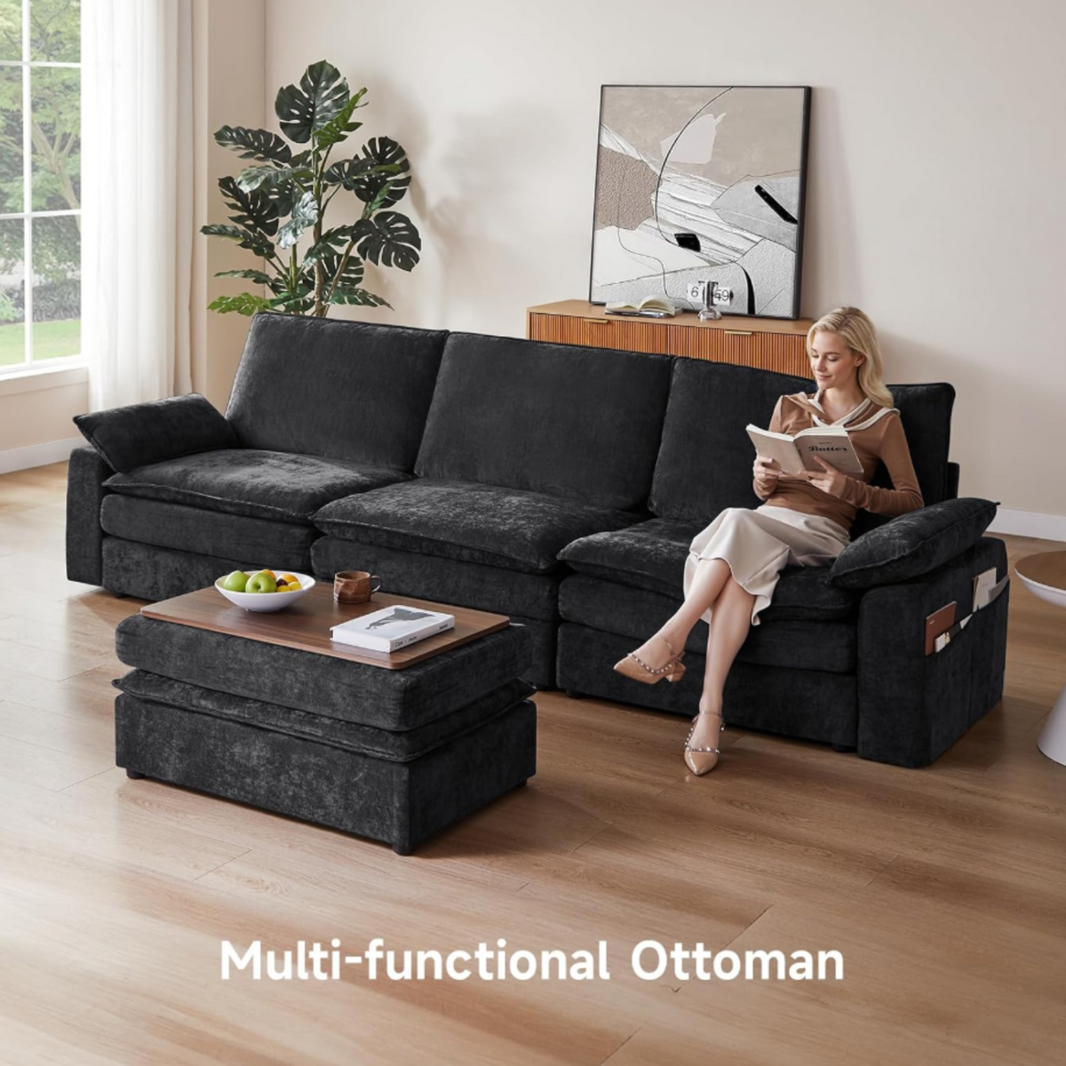119 Inch Modular L-Shaped Chenille Sectional Sofa