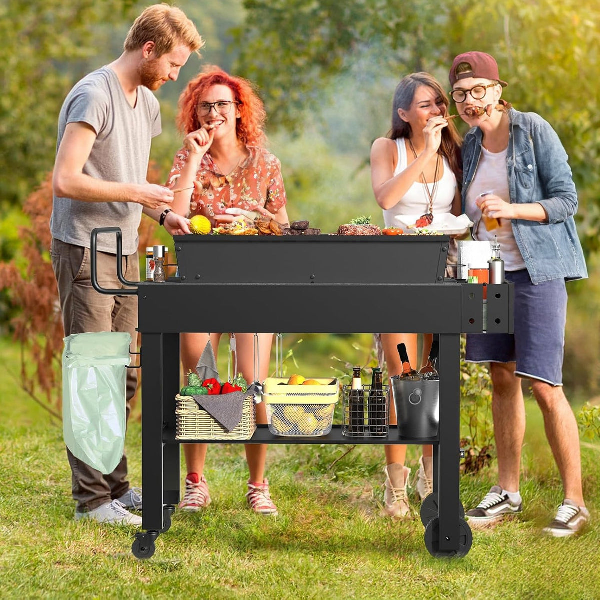 Foldable Grill Cart with Locking Wheels