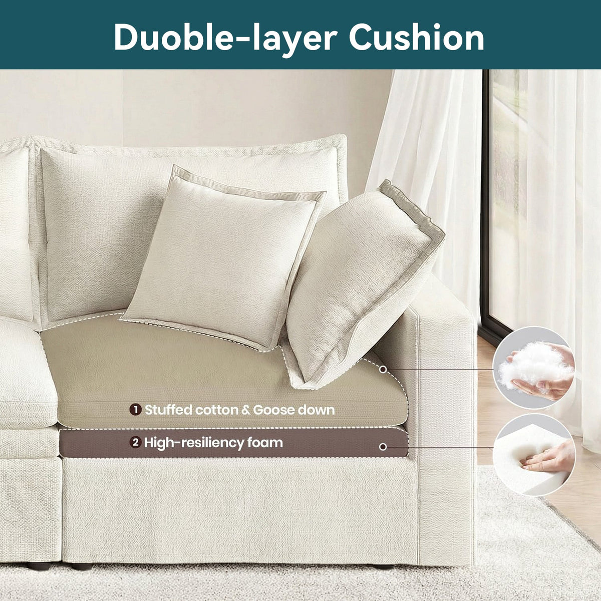 148 Inch Modular Cloud Couch with Storage Ottoman