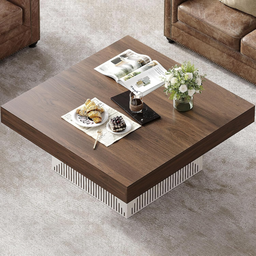 Square Wood Coffee Table with LED Lighting
