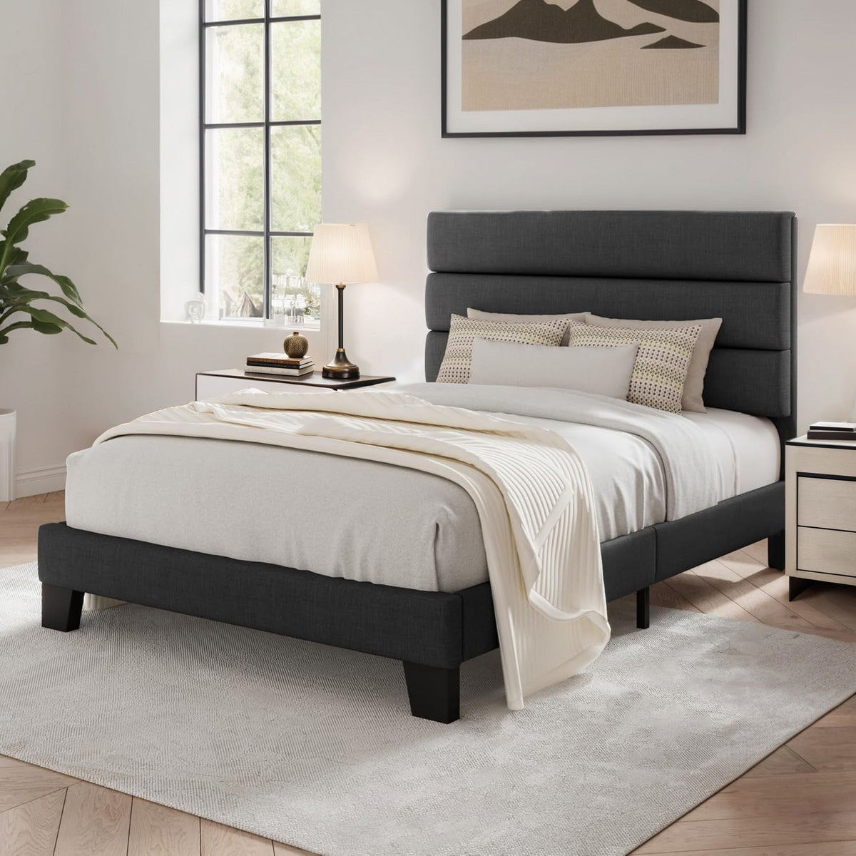 Twin Upholstered Platform Bed with Fabric Headboard