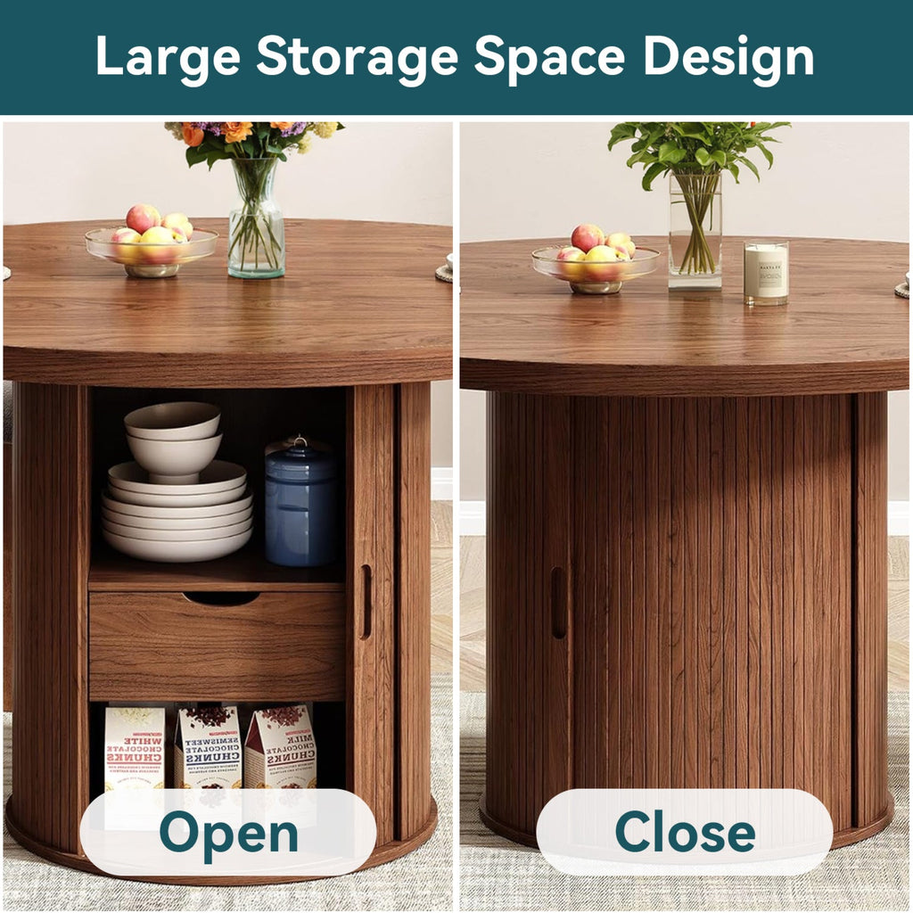 Round Farmhouse Dining Table for 4 to 6 with Storage
