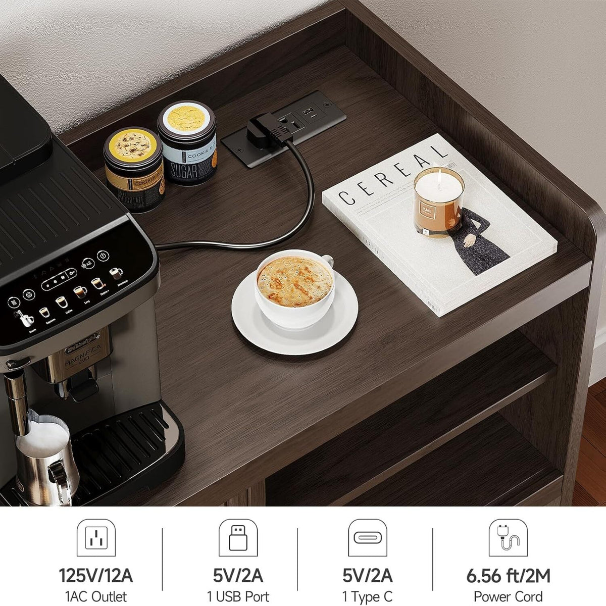 43-Inch Sideboard Buffet with Built-In Power Station
