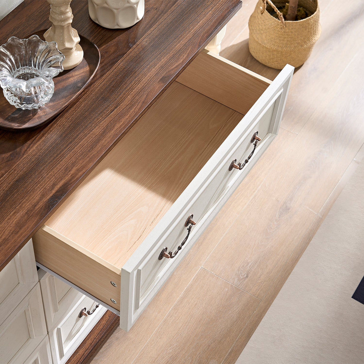 6-Drawer Farmhouse Dresser with Rustic Wooden Base