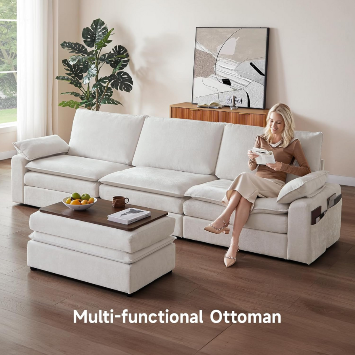 119 Inch Modular L-Shaped Chenille Sectional Sofa