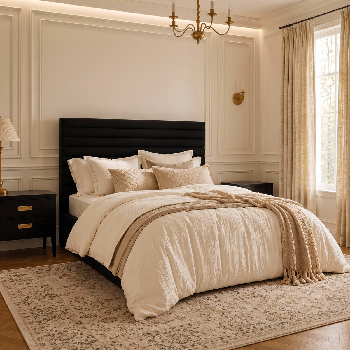 Velvet Upholstered Platform Bed with Adjustable Headboard