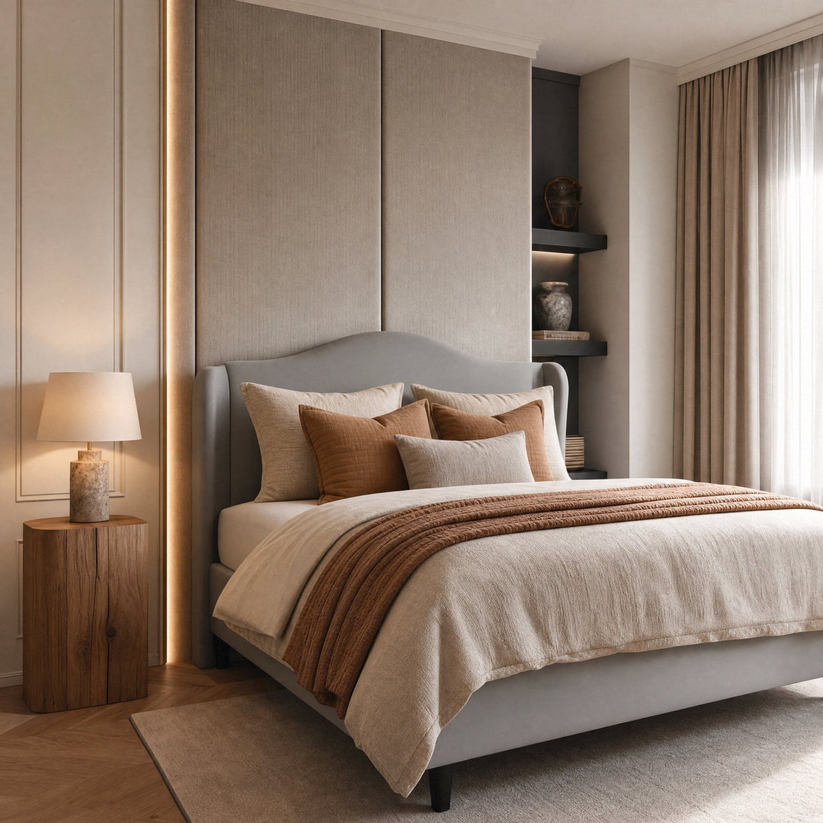 Velvet Platform Bed with 47 Inch Wingback Headboard