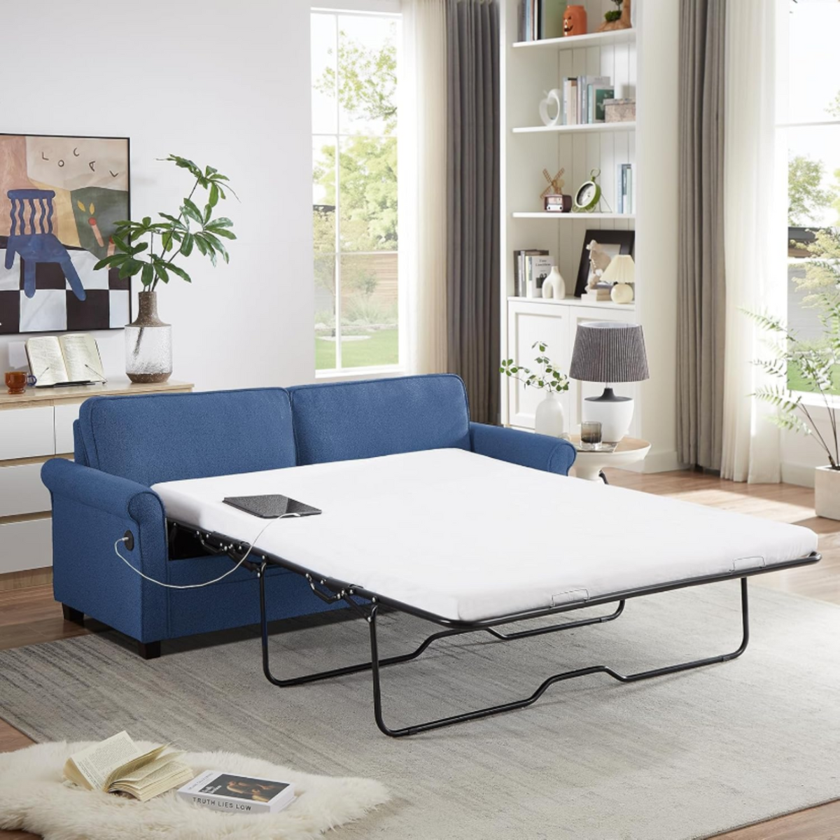 Full Size Loveseat Sofa Bed with Memory Foam Mattress
