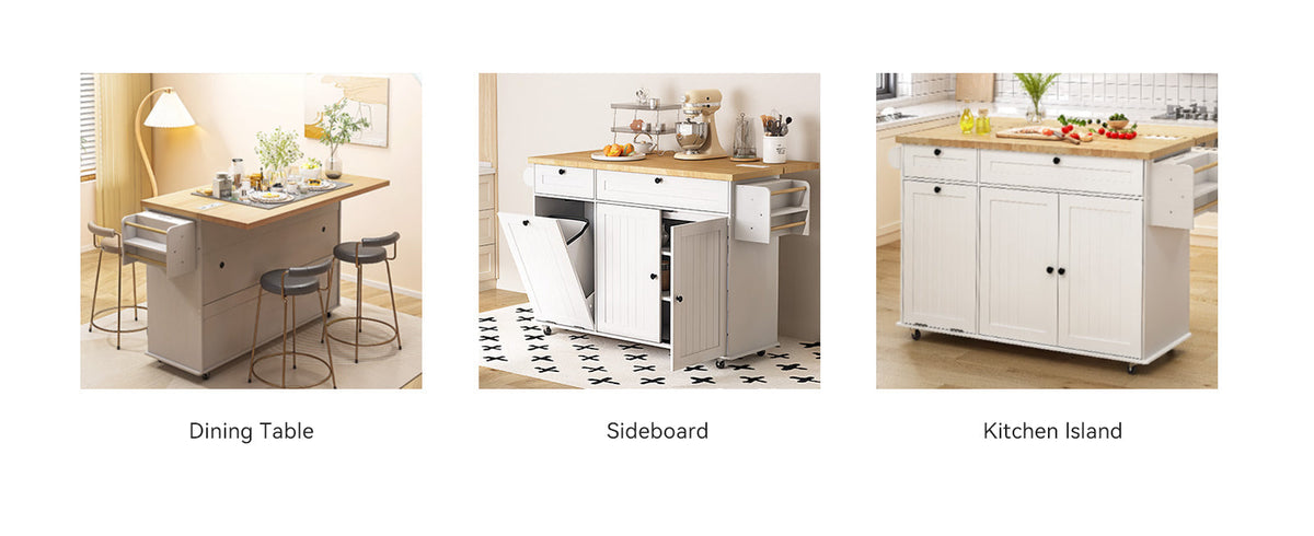 Kitchen Island Cart with Trash Can Storage on Wheels