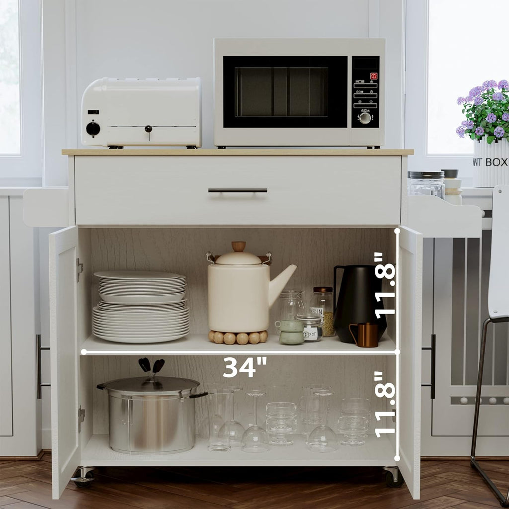 Rolling Kitchen Island with Drop Leaf and Towel Rack