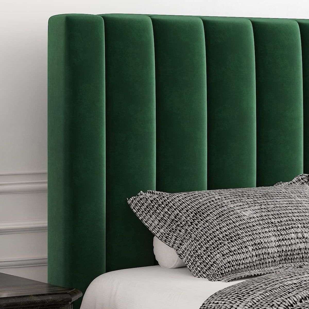 Velvet Upholstered Bed Frame with Tufted Headboard