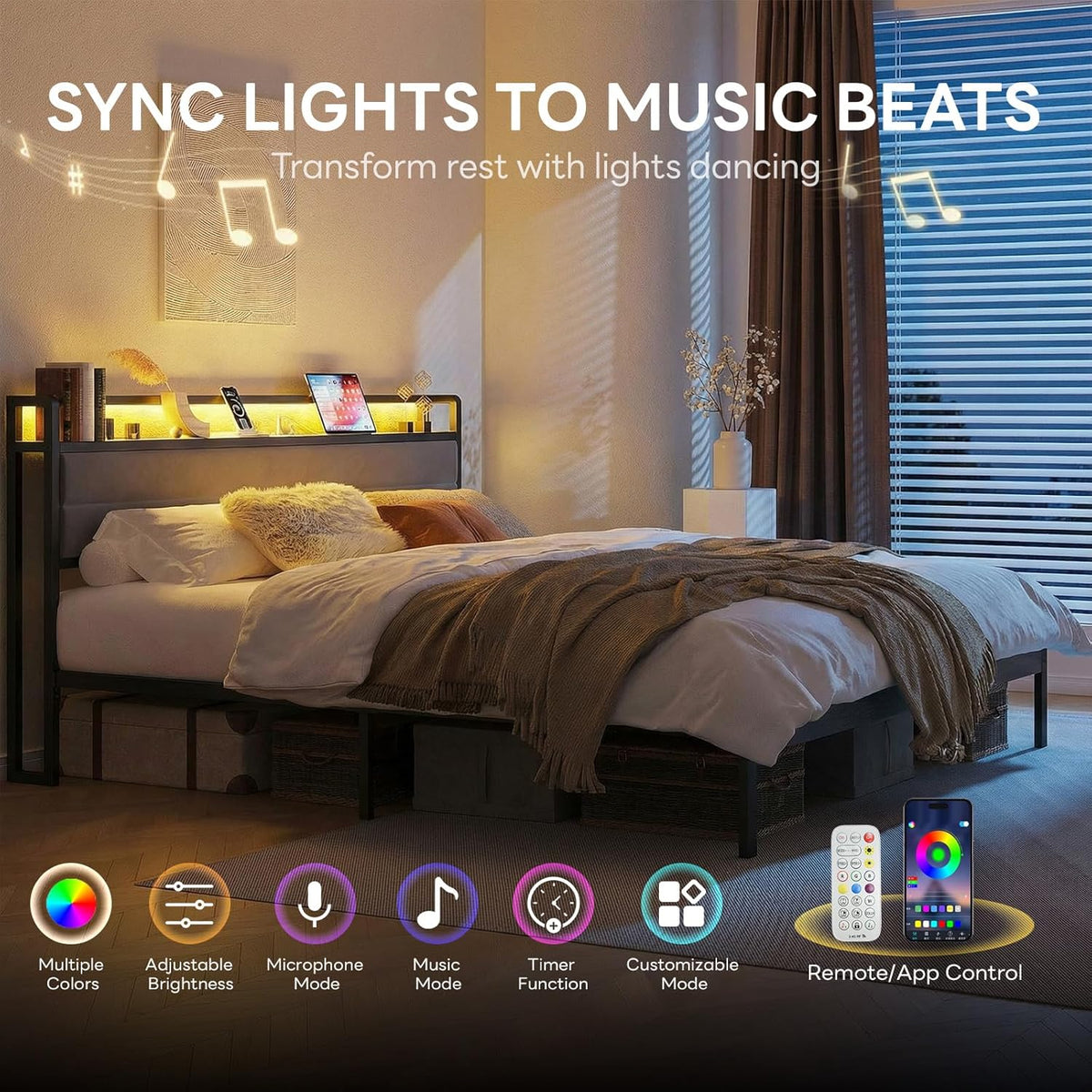 California King LED Storage Bed with Charging Station