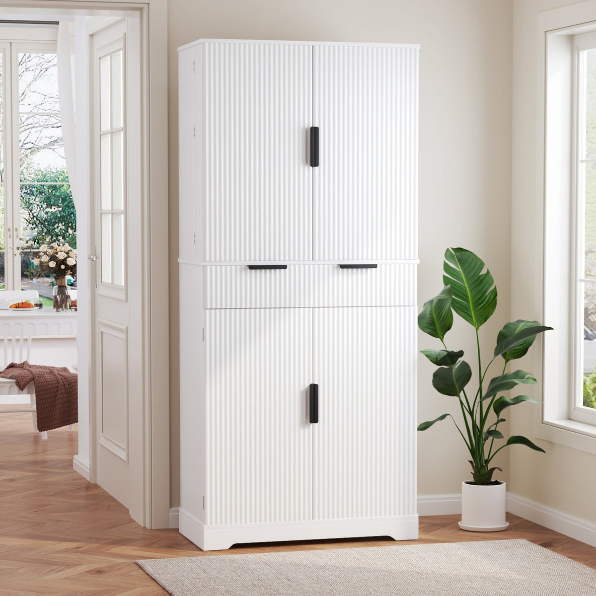 72 Inch Fluted Kitchen Pantry Cabinet with 2 Doors