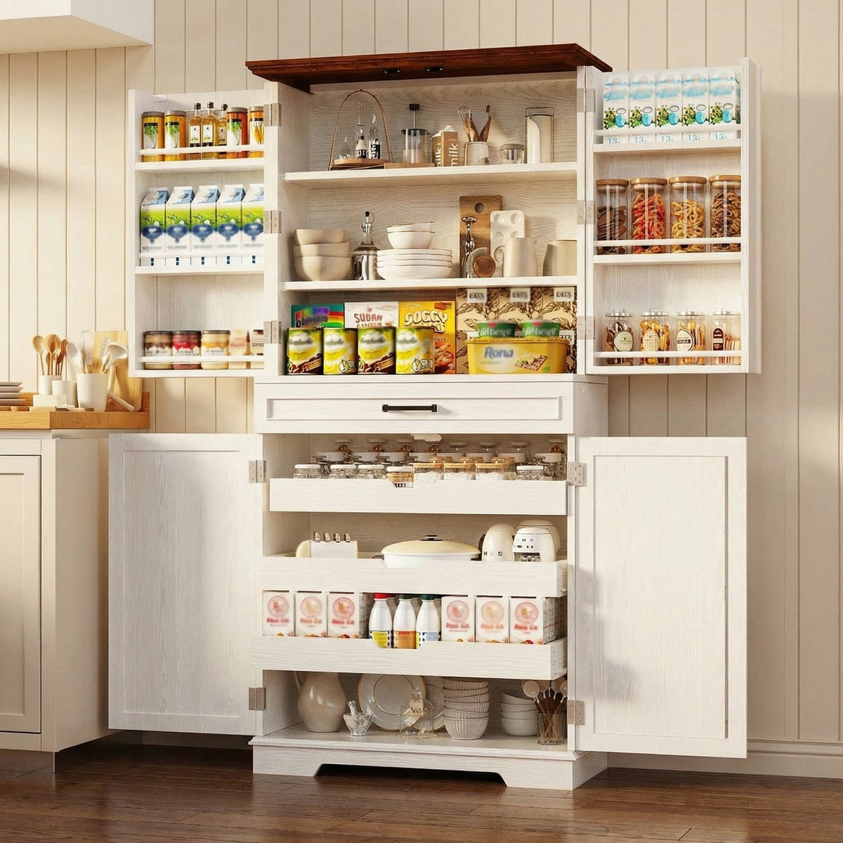 72 Inch Farmhouse Kitchen Pantry with 6 Hanging Shelves