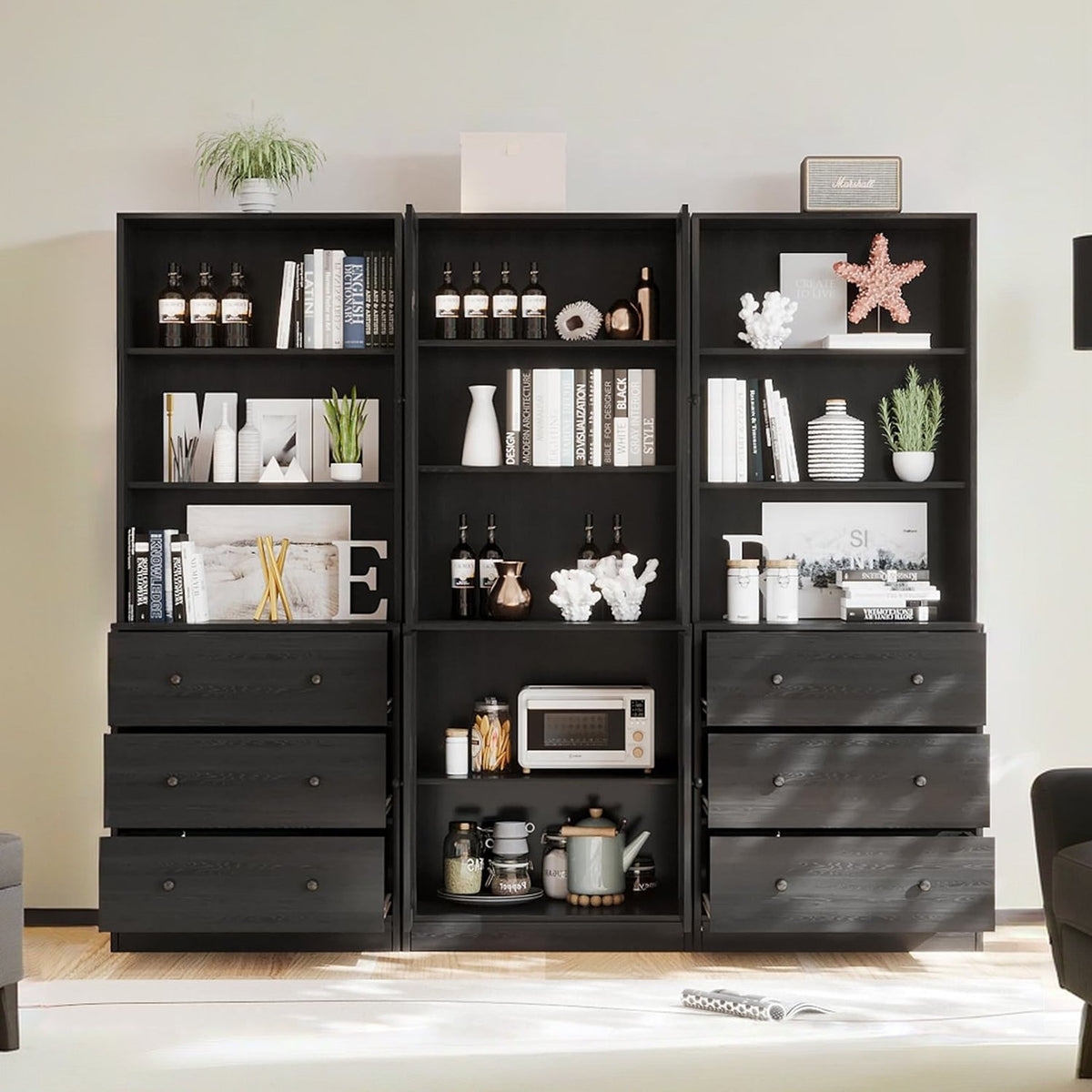 2-Piece 71" Bookcase Set with Glass Door Cabinet