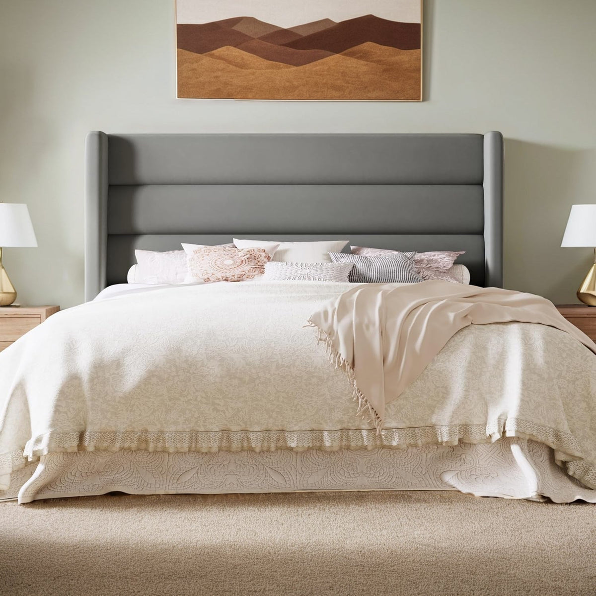 Velvet Platform Bed with Tufted Wingback and Storage