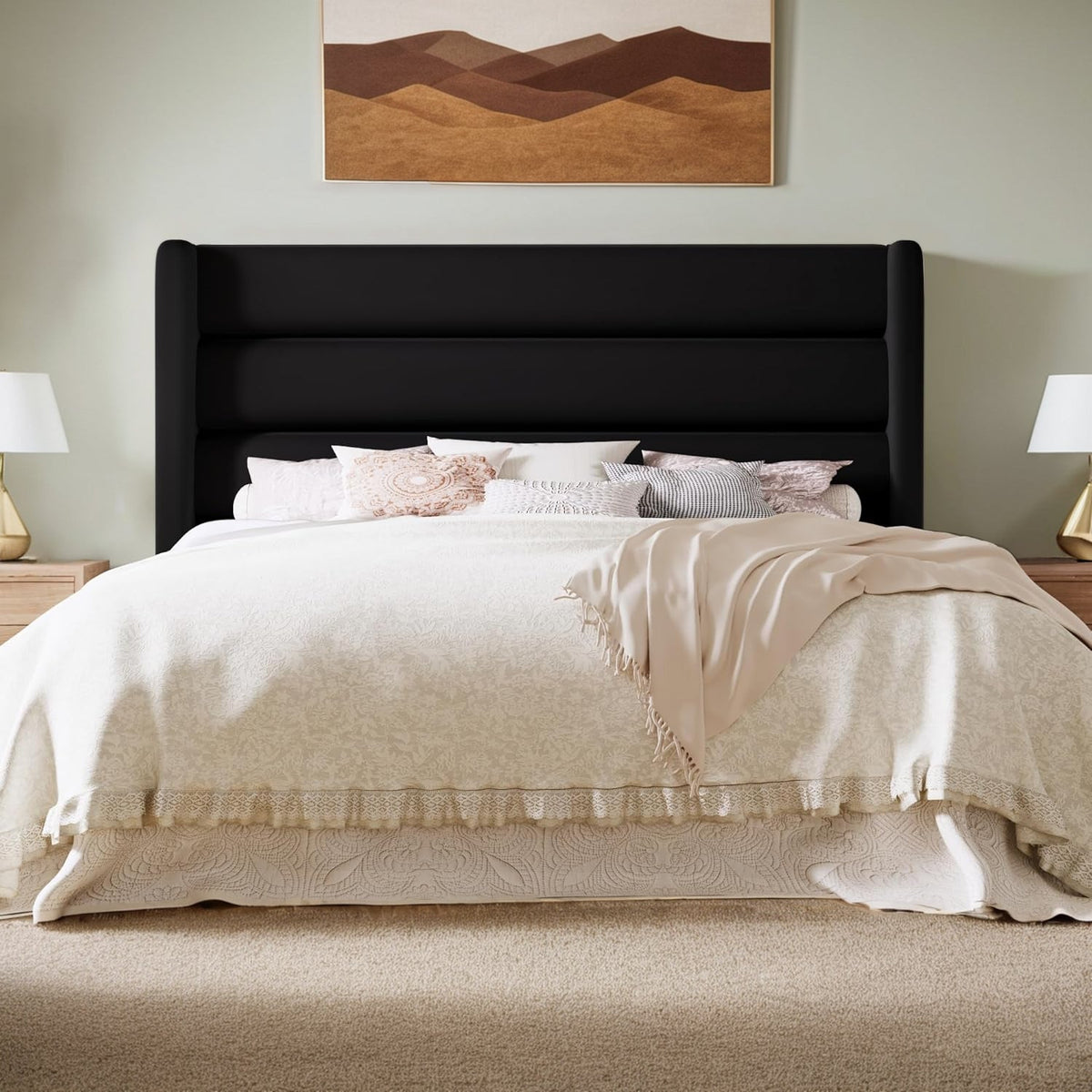 Velvet Platform Bed with Tufted Wingback and Storage