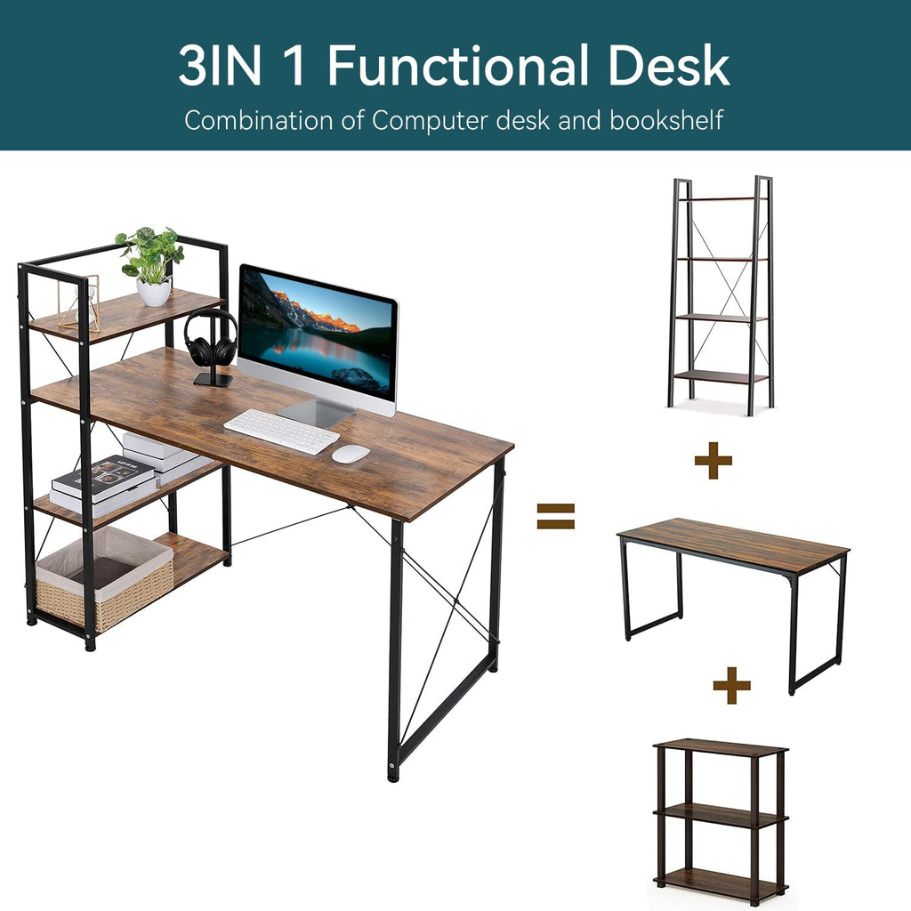 47 Inch Computer Desk with Reversible Bookshelf