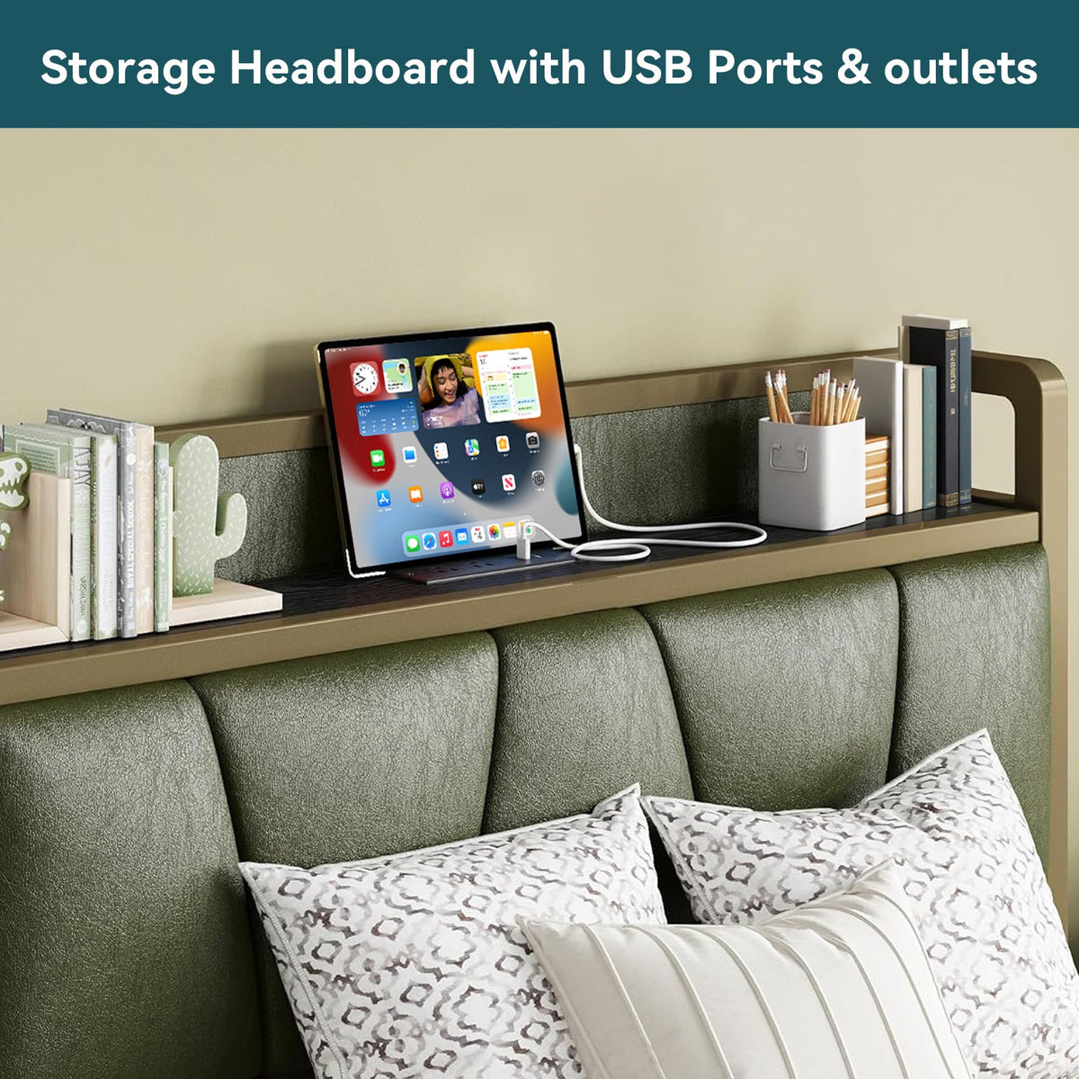 Upholstered Storage Bed Frame with Charging Station