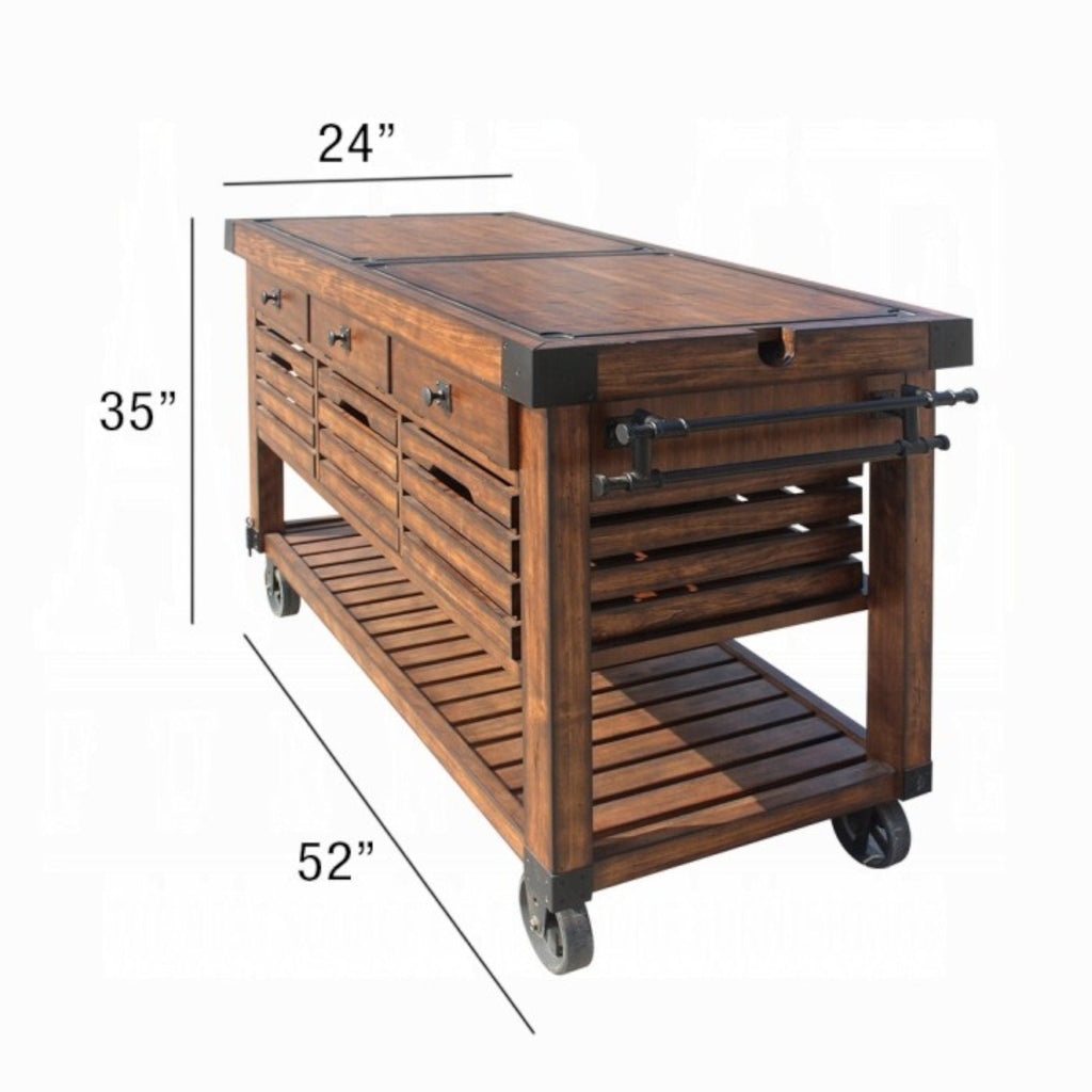 Kaif Distressed Chestnut Kitchen Cart