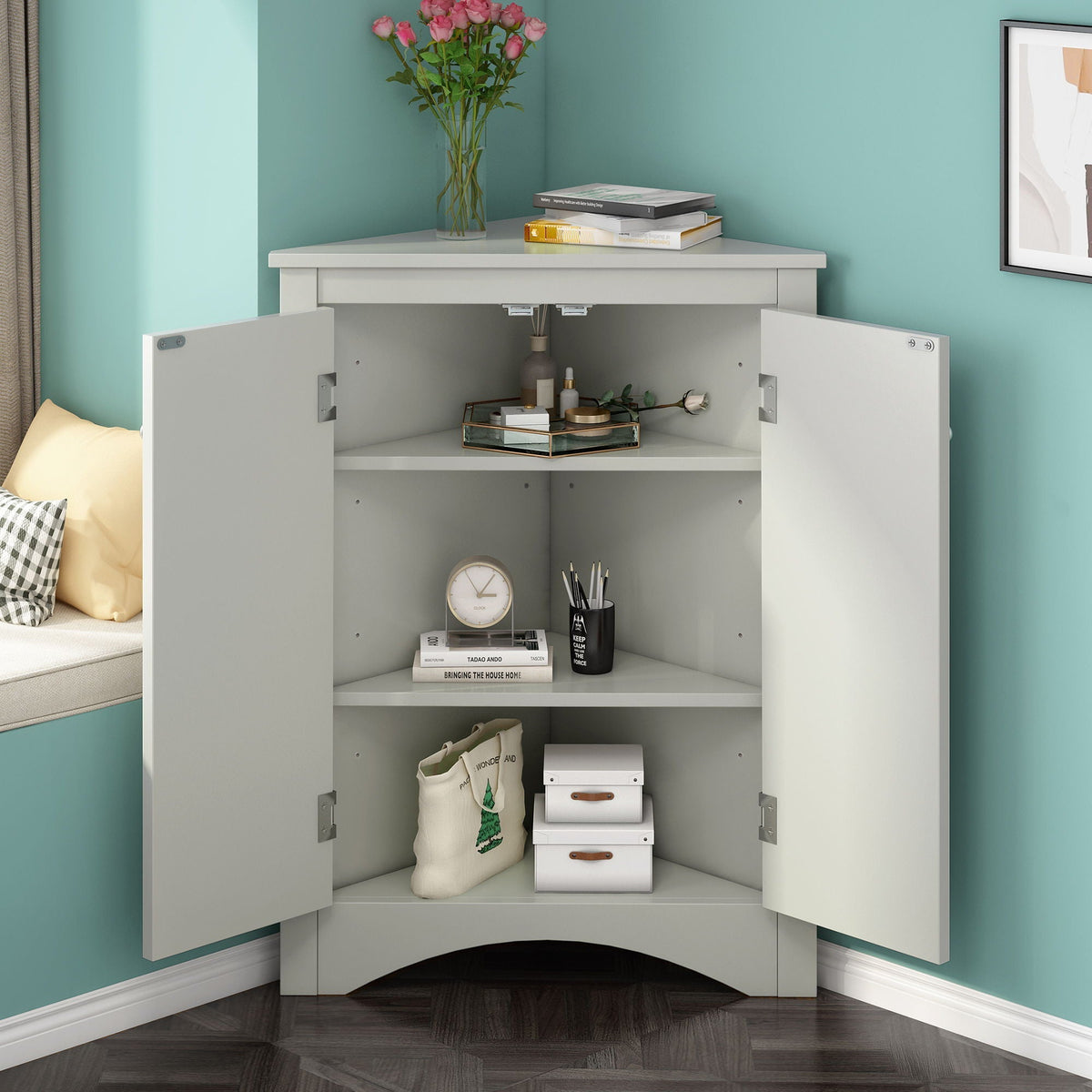 Triangle Bathroom Storage Cabinet, Adjustable Shelves